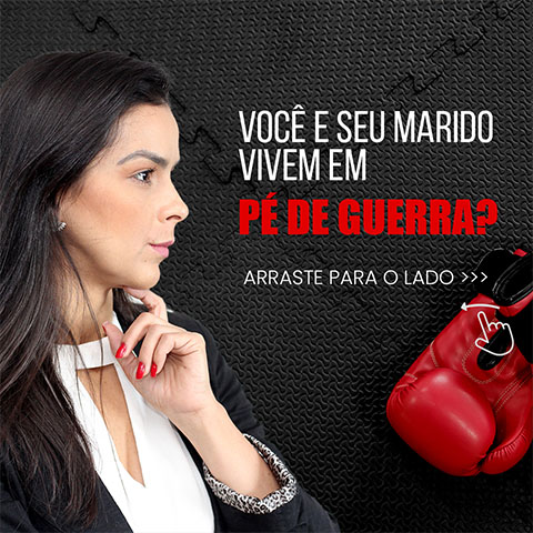Dani Rievers Coach com as mãos no queixo. Texto: Você e seu marido vivem em pé de guerra?